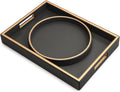 SANZIE Leather Tray Desktop Storage Organizer Premium Serving Tray Decorative Tray Valet Tray for Sundries Cosmetics Phone Wallet Cutlery, Combination, Black