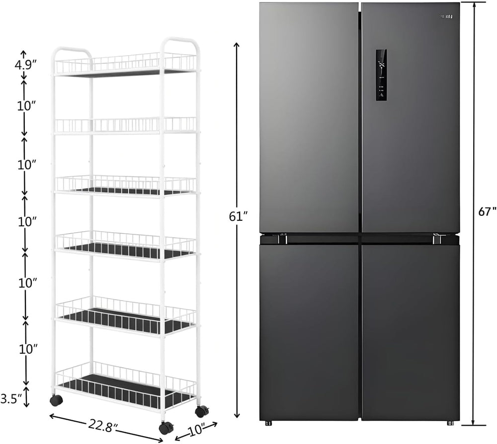10in Slim Storage Cart, Metal 6-Tier Narrow Rolling Shelf, Sturdy Slim Storag...