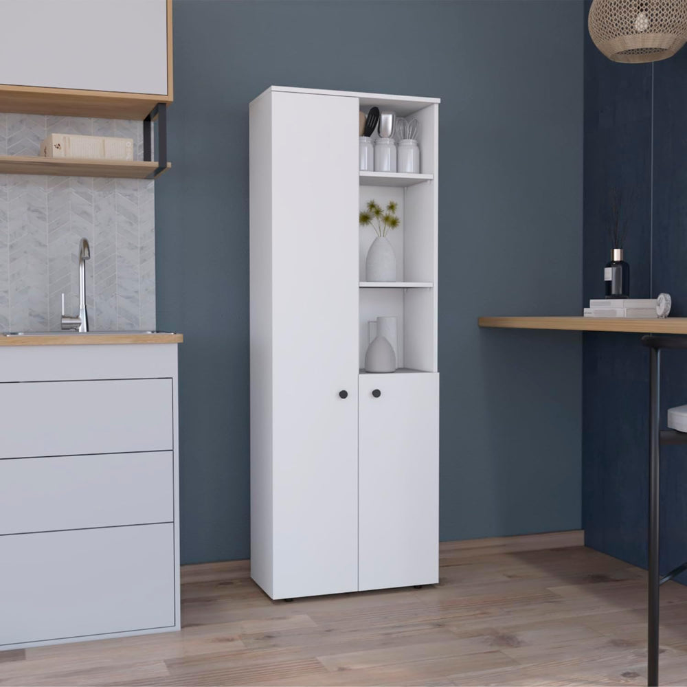 67-Inch Kitchen Pantry with Three Doors, Exterior Shelves & Ample Storage