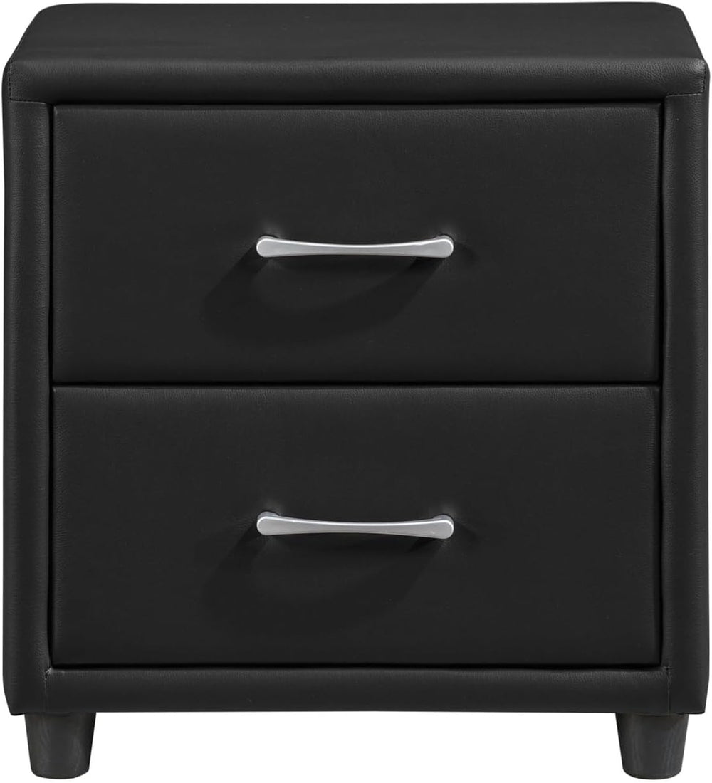Contemporary Durable Faux Leather Covering Nightstand of Drawers Silver Tone ...