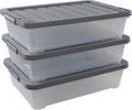 3-pack 40 Quarts Large Plastic Under Bed Boxes with Wheels, Shallow Storage Tote Bins