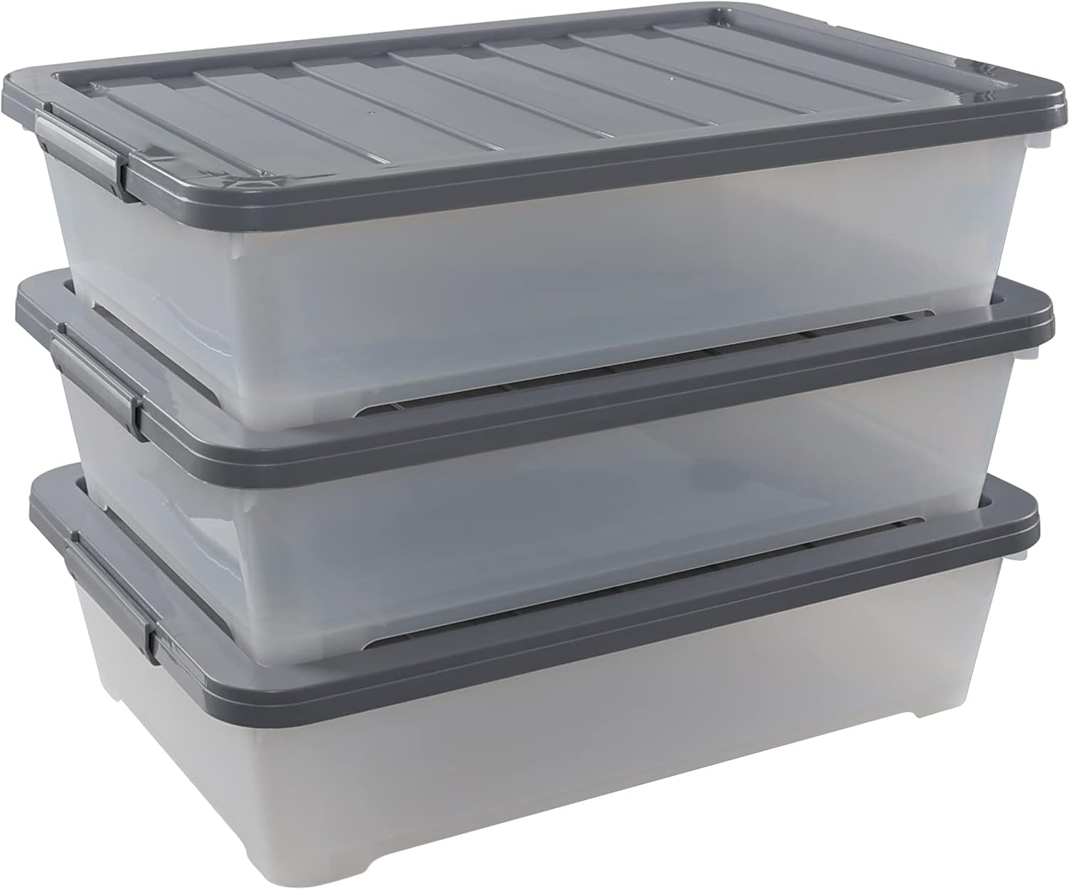 3-pack 40 Quarts Large Plastic Under Bed Boxes with Wheels, Shallow Storage Tote Bins