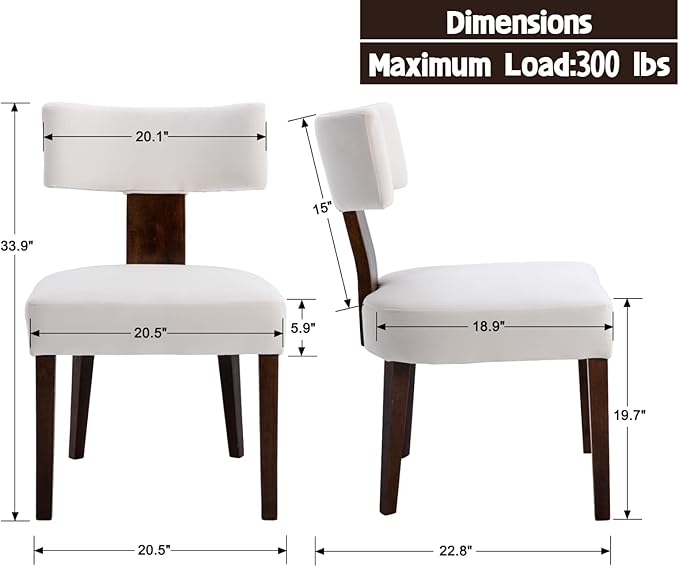Mid Century Modern Dining Chairs Set of 6, Upholstered Wooden Dining Room Chairs, Farmhouse Kitchen Chairs, Accent Armless Side Chairs with Curved Back for Living Room, Cream Velvet, 6PCS