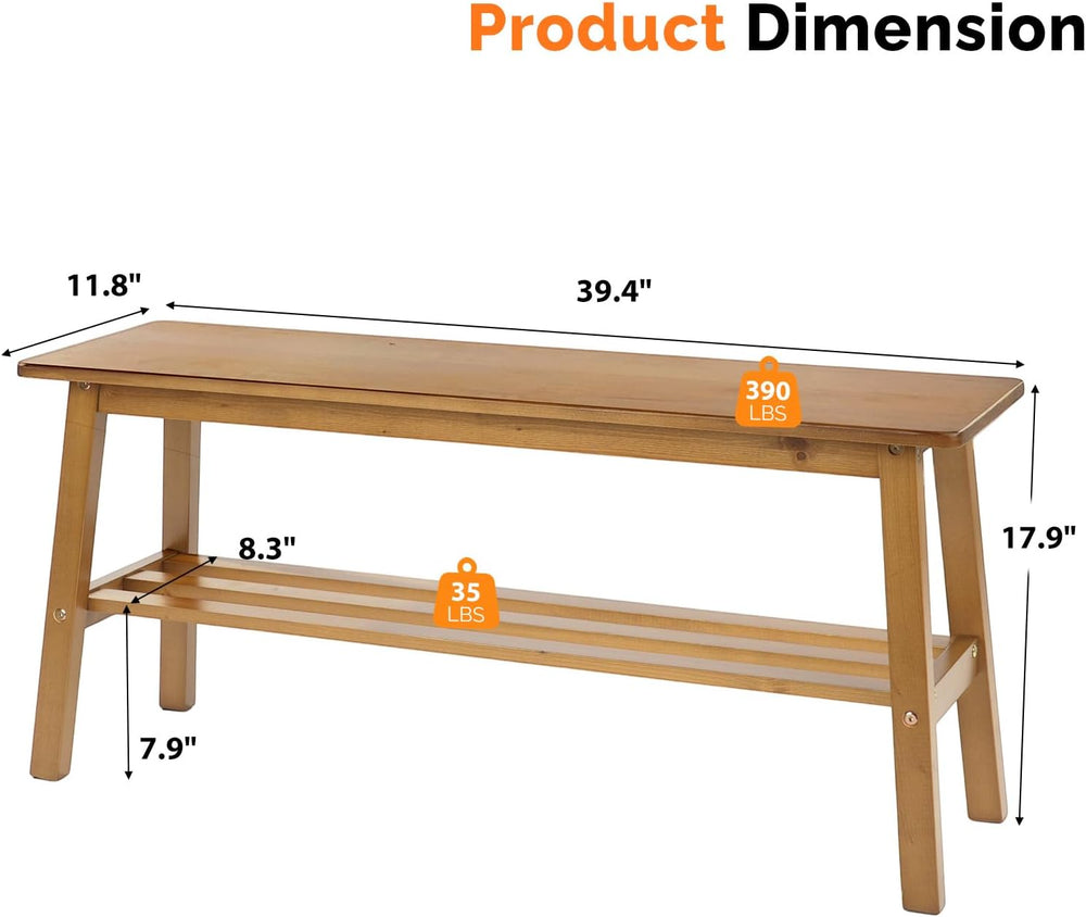 VINGLI Solid Wood Dining Bench 39" Wooden Bench for Entryway, Bedroom, K...