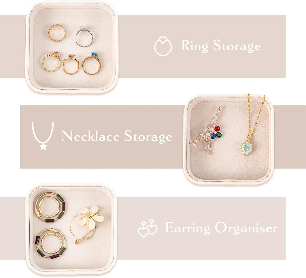 SANQIANWAN Set of 3 Small Stackable Jewelry Organizer Trays Mini Jewelry Drawer Oragnizer Small Jewelry Display Tray for Necklace Bracelet Rings Earrings and Makeup (White)