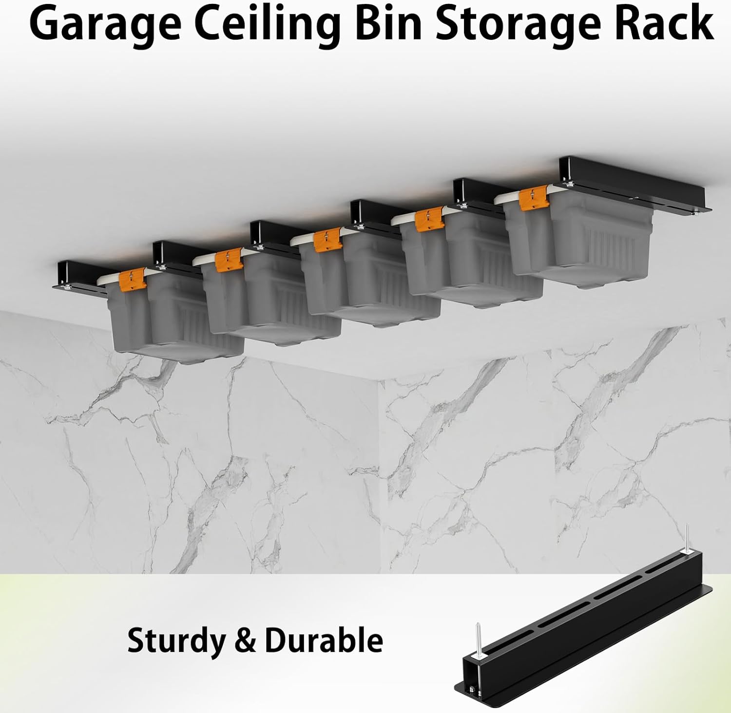 Heavy Duty Ceiling Storage Rack,Overhead Garage Storage Rack,Powder Coated Tote Storage Racks for Garages, Sheds, Storerooms (6 PCS, for 5 Bins)