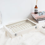 Wudygirl Necklace Organizer with Clear Glass Lid Stackable Jewelry Organizer Tray with 20 Hooks for Necklace Bracelet(Beige Necklace Box)