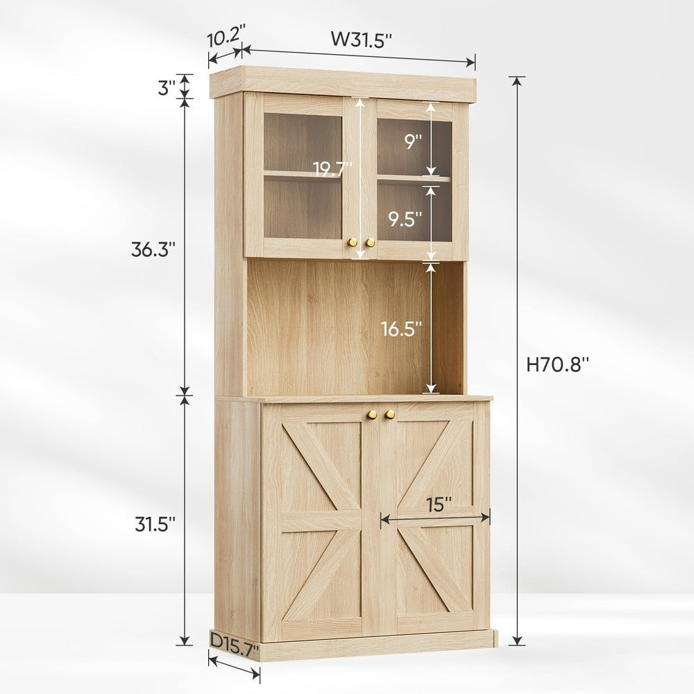 Vyre 71" Farmhouse Pantry Cabinet Set of 2, Rustic Brown Freestanding Co...