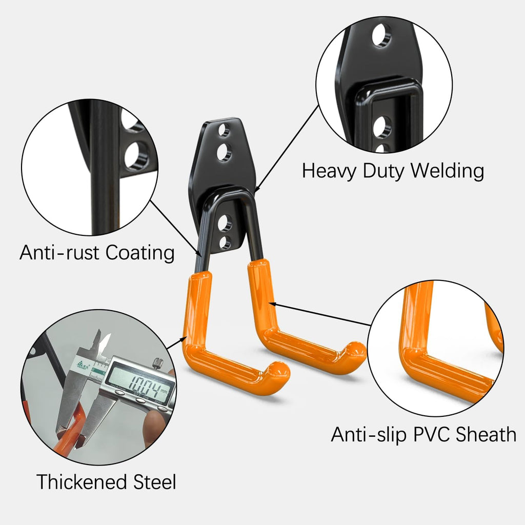 3-H Garage Wall Hooks 10 Pack, Garage Hooks Heavy Duty with Extra Welding Spots, Wall Storage Organizer for Hanging for Garden, Lawn, Yard (Orange)
