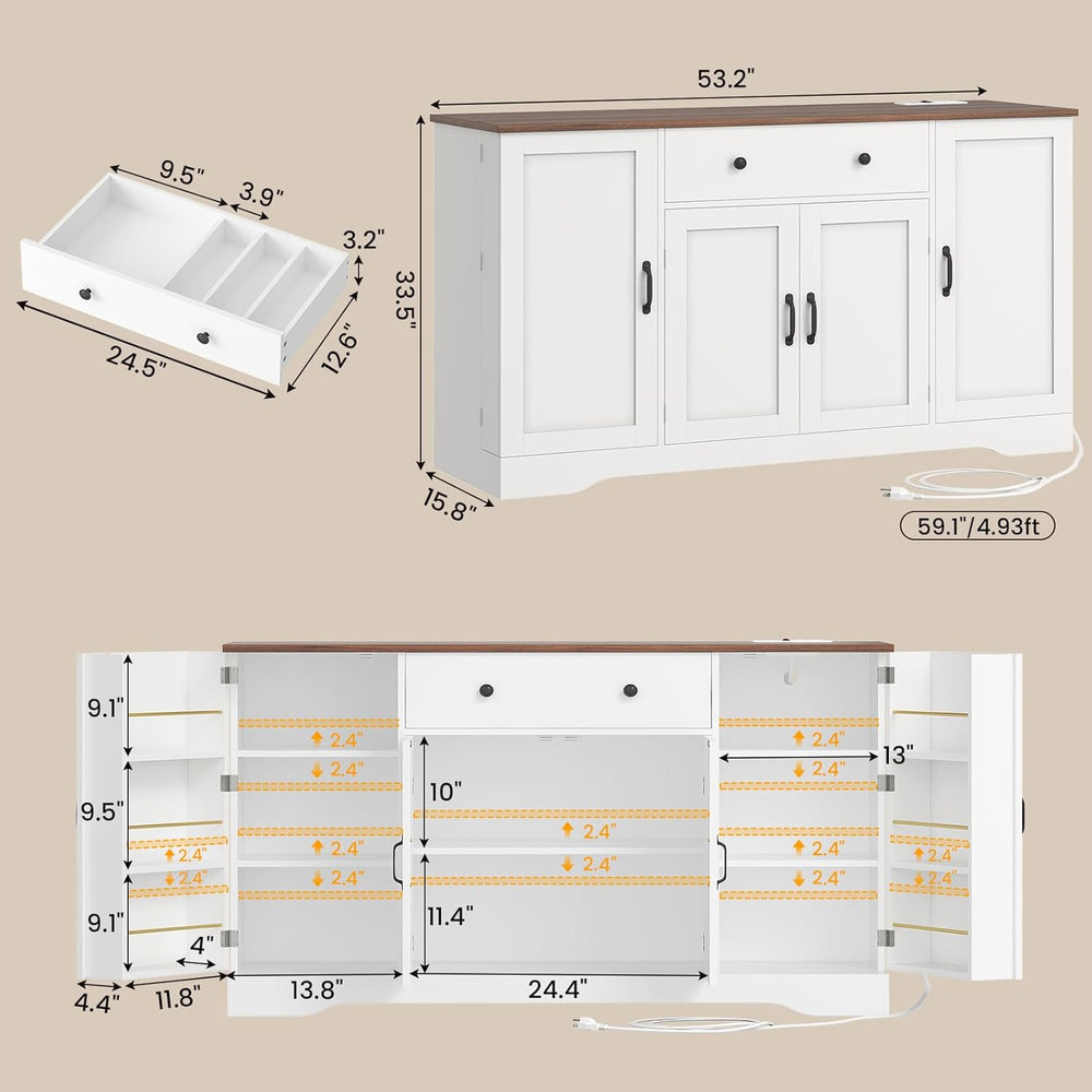 Brinlawb Buffet Cabinet with Storage & Charging Station, 53" Farmhou...