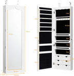 COSTWAY Jewellery Cabinet with LED Lighting, 6 Drawers and Mirror, Hanging Sail Cabinet, Wall Cabinet for Door and Wall Mounting, Lockable (White)