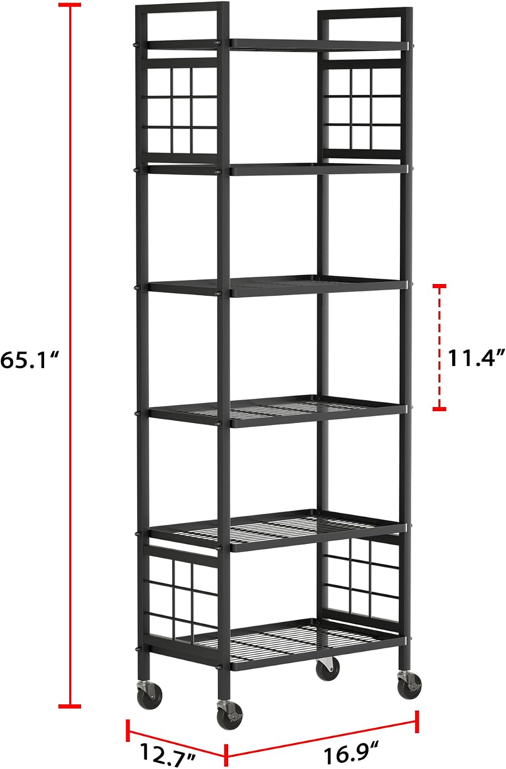 GIOTORENT 6-Wire Standing Storage Shelf with Wheels, Mobile Metal Shelving Unit for Bathroom Organizers & Laundry Room, Kitchen Pantry Rack, Heavy Duty Utility Shelf, Black