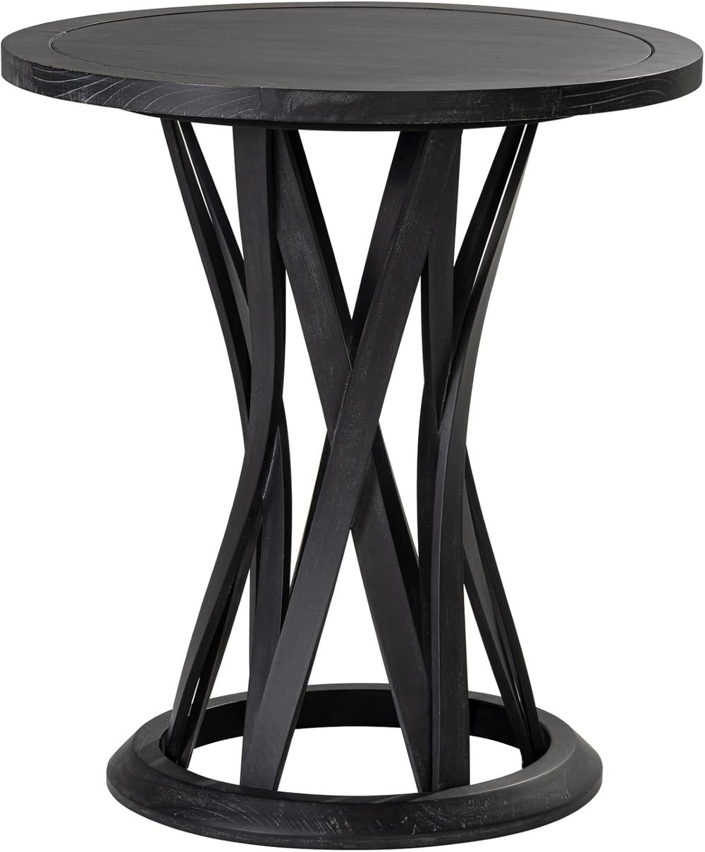 COZAYH Round Farmhouse End Table with Crisscross Pedestal Base, Distressed Fi...
