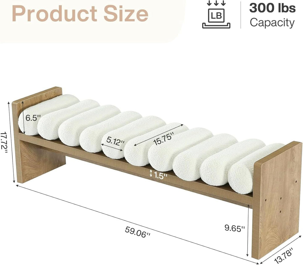 Tribesigns 59'' Wooden Entryway Bench with Boucle Cushion, Upholstere...