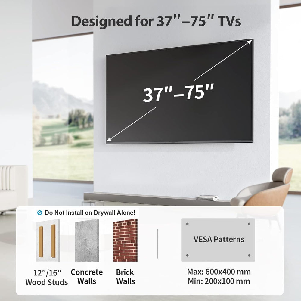 Pipishell Full Motion TV Wall Mount for Most 37-75 inch TVs, Wall Mount Brack...