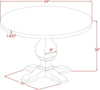 I53-0N-TP Dining Table with Acacia Wood Round Tabletop and Elegant Pedestal Base - Antique Walnut Finish