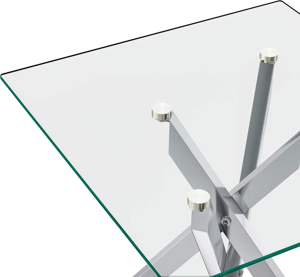 Modern Glass Side Table 17.72" Square End Table with Metal Legs, Small C...