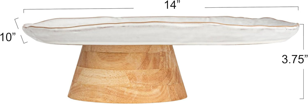 Bloomingville Acacia-Base Stoneware Elegance Pedestal, White