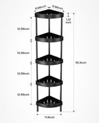Nieifi Corner Shower Caddy Stand-5 Tier Rustproof Anodized Aluminum Standing Shower Organizer-Shower Caddy Corner-Dual Stability to Anti-Shaking-Height-Adjustable Legs for Uneven Surfaces-Black