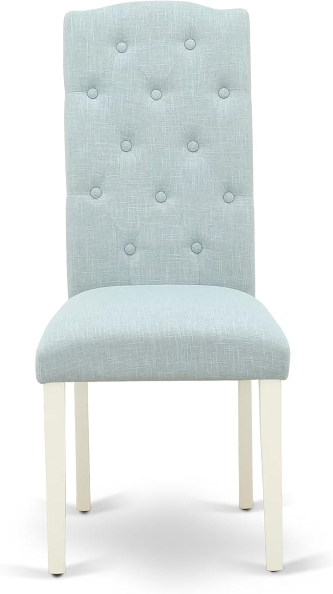 East West Furniture V027CE215-6 6 Piece Dining Room Table Set Contains a Rectangle Kitchen Table with V-Legs and 4 Baby Blue Linen Fabric Parson Chairs with a Bench, 40x72 Inch, Multi-Color