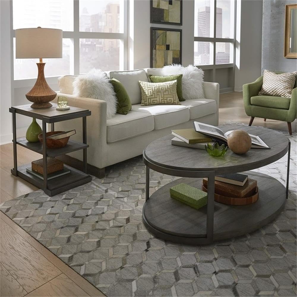 Pemberly Row 3-Piece Living Room Table Set, Metal Frame and Gray Wirebrush Fi...