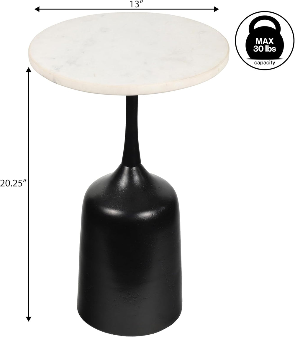JONATHAN Y Pip Modern Round Marble Drink Table with Antique Black Bell-Shaped...