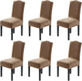 H.VERSAILTEX Velvet Dining Chair Covers Stretch Chair Covers for Dining Room Set of 6 Parson Chair Slipcovers Chair Protectors Covers Dining, Soft Thick Solid Velvet Fabric Washable, Camel