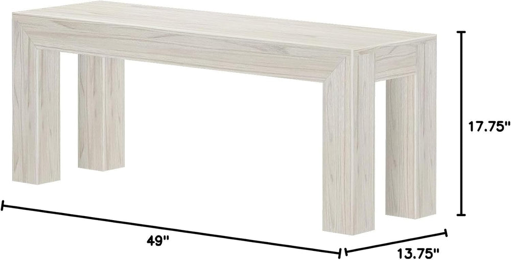Plank+Beam Modern Dining Bench, 49 Inch, White Sand Wirebrush | Non-Toxic Fin...