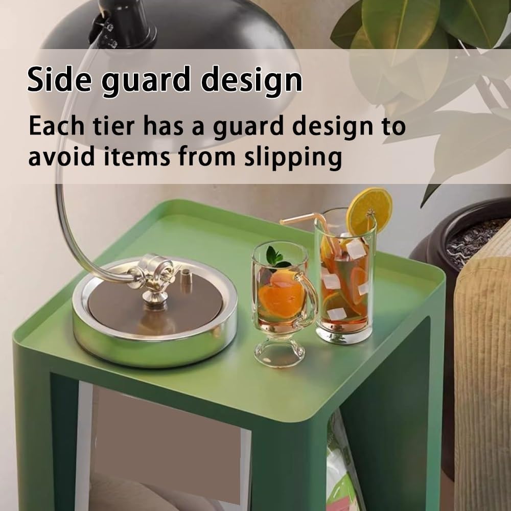 Carbon Steel Frame Rotating Side Table, Double-Layer End Table with Storage, ...
