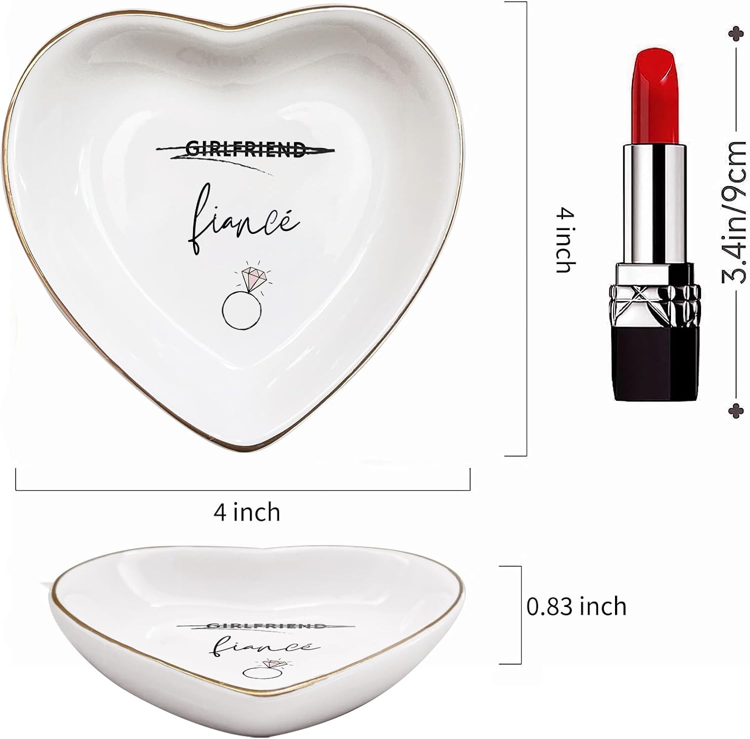 Fiance Jewelry Dish Tray – Engagement Ring Holder Ceramic Trinket Dish, Elegant Jewelry Organizer for Women, Bridal Shower Engagement Gift for Future Wife