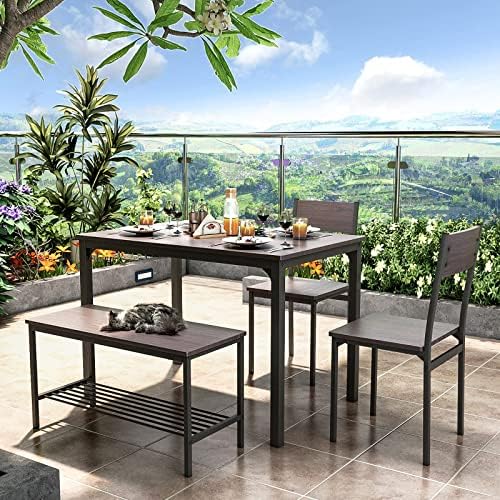 soges Kitchen Table Set for 4, Nesting Table with 2 Chairs & Bench, Oak