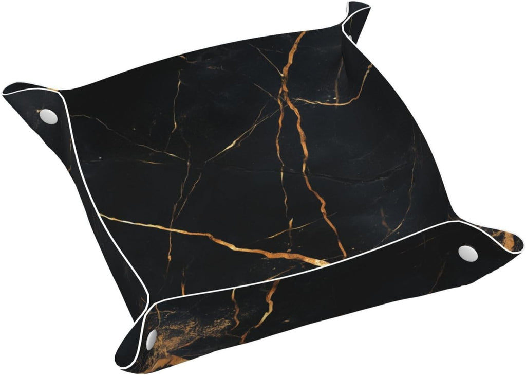 Black Marble Valet Tray Catchall Trays Key Organizer Leather Tray Night Stand Organizer Bedside Vanity Trays Decor for Entryway Table