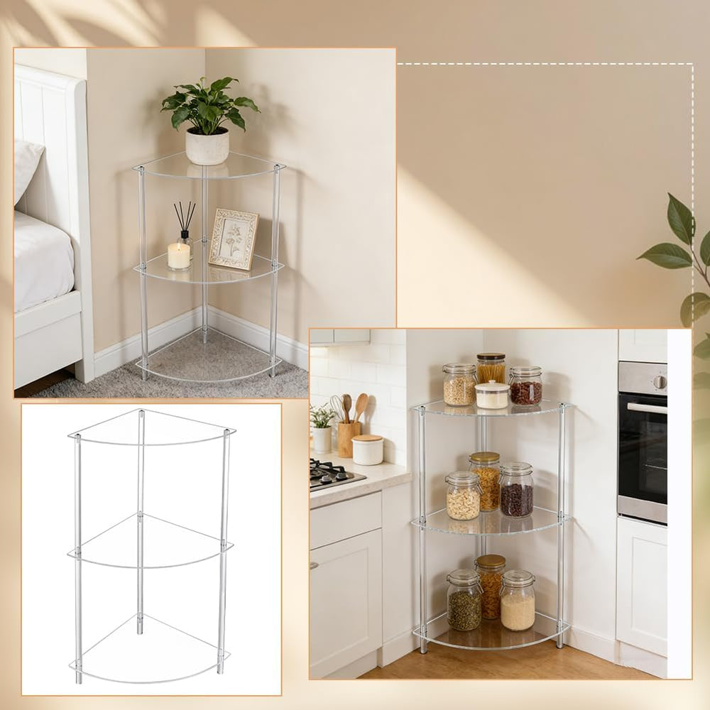 AHANDMAKER Clear Acrylic Corner Table 11.61in L x 11.61in W x 25.59" H F...