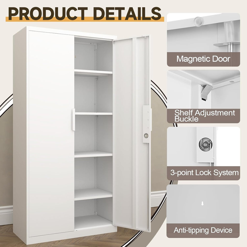 GREATMEET Metal Garage Storage Cabinet with 2 Doors and Shelves - 72" x ...