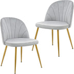 Velvet Dining Chairs Set of 6, Upholstered Mid Century Modern Dining Chairs, Armless Accent Chair with Metal Gold Legs for Living Room, Kitchen, Dining Room, Grey