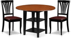 East West Furniture SUAV3-BCH-LC 3 Piece Dining Table Set Contains a Round Dining Room Table with Dropleaf & Shelves and 2 Faux Leather Upholstered Chairs, 42x42 Inch, Black & Cherry