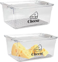 Cheese Container Airtight with Draining Basket Cream Cheese Sliced Cheeses Box with Lid Saver for Fridge Cheeses Keeper Cream Block Shredded Storage Box Saver (Clear - 2 Pack)