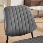 Dining Chairs Set of 4, Mid-Century Modern Upholstered PU Leather Chairs with Walnut Bentwood Back and Metal Legs Adjustable Feet for Kitchen Dining Room, Gray Vertical Stripes