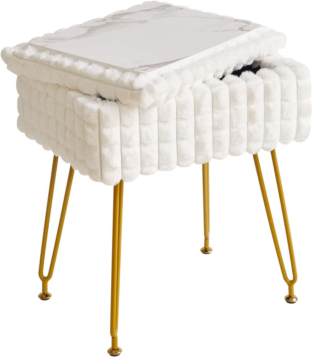 IBUYKE Rectangle Vanity Chair Ottoman, Footrest Stool, White WBD004W | Storag...