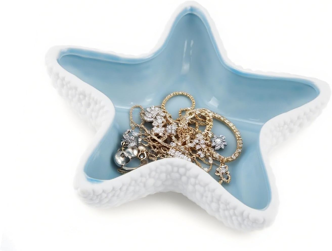 Ceramic Shell Jewelry Dish - Ocean-Themed Ring Earring Holder, Coastal Decor Trinket Tray for Necklaces Bracelets Keys, Beach Room Decor Gift (starfish)