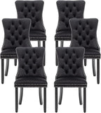 Kiztir Velvet Dining Chairs Set of 6, Upholstered Dining Room Chairs with Ring Pull Trim and Button Back, Luxury Tufted Dining Chairs for Living Room, Bedroom, Kitchen (Black)