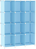 AWTATOS Cube Storage Organizer Protable Closet Organizers and Storage for Kids DIY Stackable 12 Cube Storage Shelves Clothes Organizer for Bedroom, Home, Blue