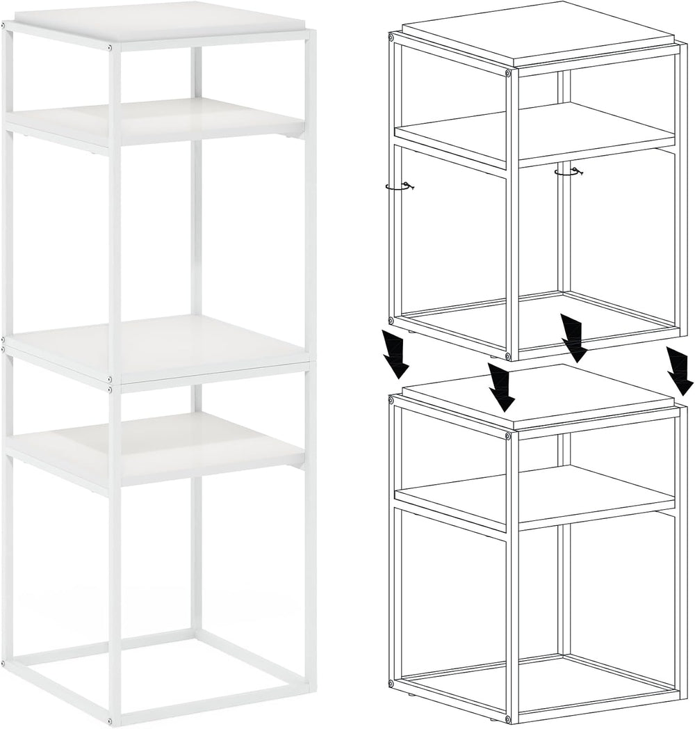 Furinno Moretti Side Table, 2-Tier Stackable Metal Frame End Table with Open ...
