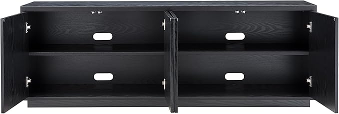 Henn&Hart Fluted TV Stand for TVs up to 75" with 2 Concealed Ribbed Storage Cabinets and Adjustable Shelves for Living Room, Family Room, or Office, Natural Black