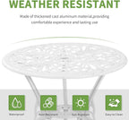 Bistro Set 3 Piece Outdoor Cast Aluminum Patio Bistro Set with Umbrella Hole, All Weather Bistro Table and Chairs Set, Small Patio Furniture Set for Garden, Porch,White
