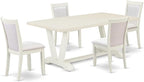 East West Furniture V027MZ001-5 5 Piece Dining Room Furniture Set Includes a Rectangle Dining Table with V-Legs and 4 Cream Linen Fabric Parsons Chairs, 40x72 Inch, Multi-Color