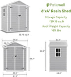 Patiowell 6x4 FT Plastic Outdoor Storage Shed, Resin Outside Shed Perfect to Store Patio Furniture, GardenTools Bike Accessories, Beach Chairs and Lawn Mower, Light Grey