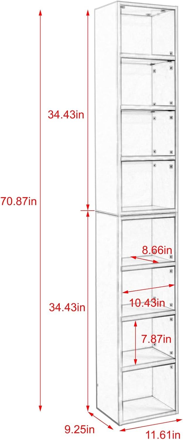 8-Tier CD Storage Cabinet, Slim DVD Shelf Narrow Bookshelf, Disassembled CD DVD Media Tower Rack with Adjustable Shelves for Home Office 11.6l'' x 9.25w'' x 70.8h'' Walnut
