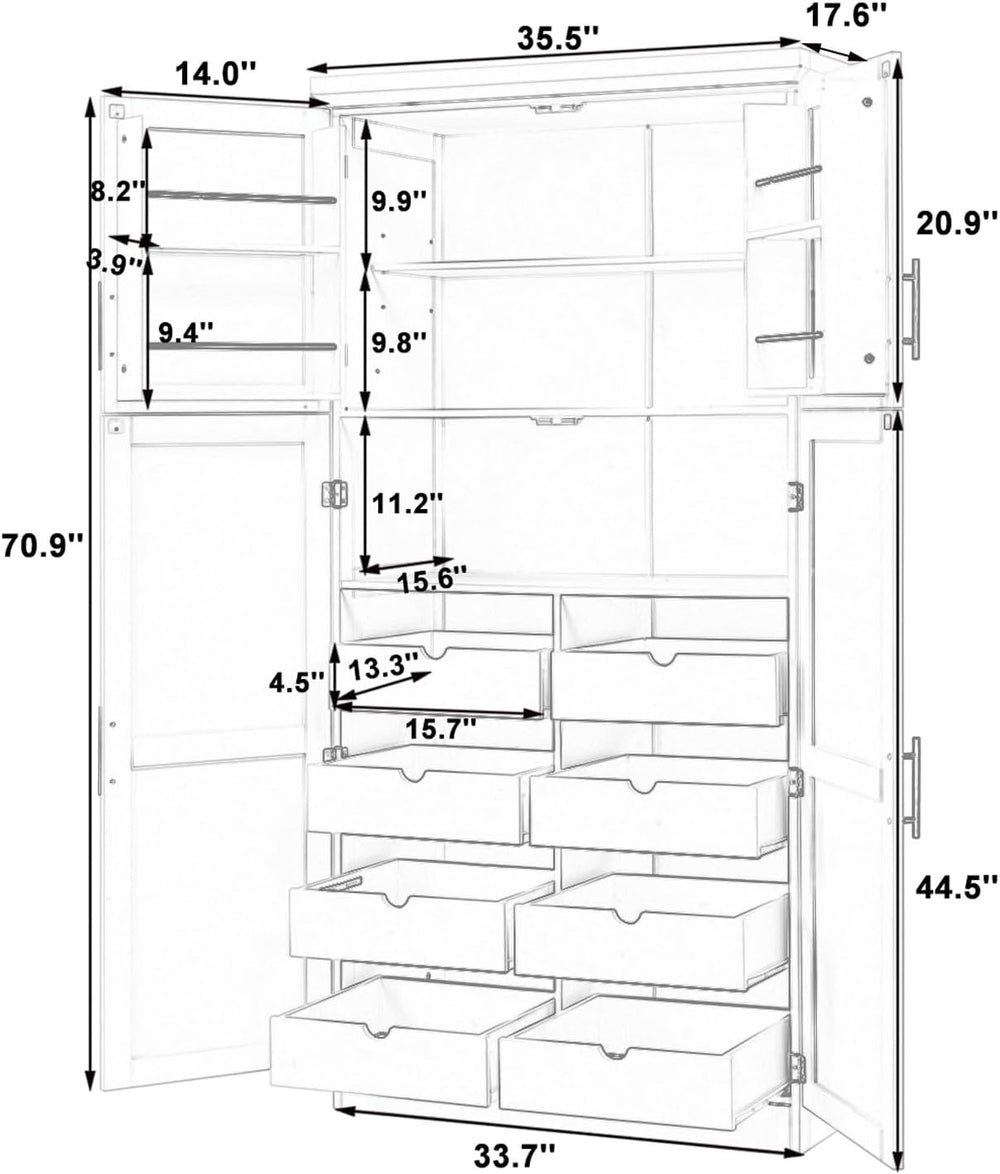 Freestanding Kitchen Pantry 35.5"x17.6"x70.9" Modern Pantry Ca...