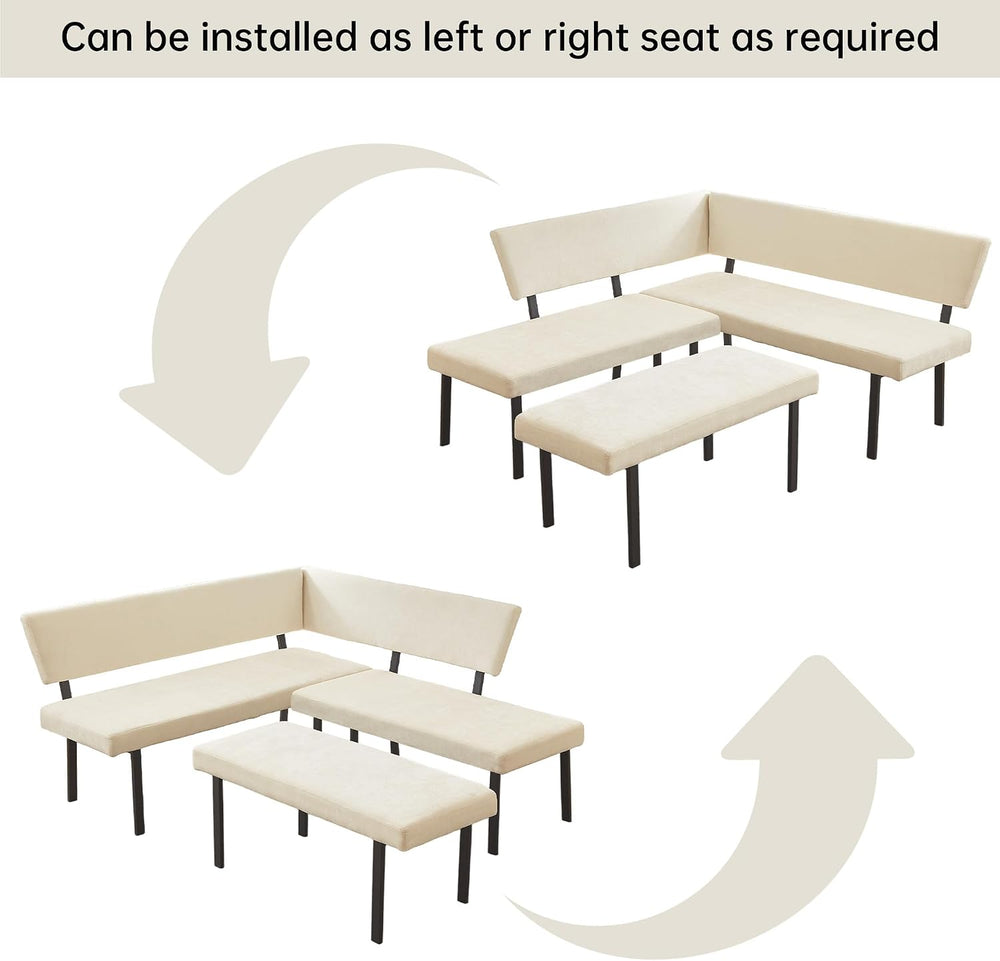 HIPIHOM Modern L-Shaped Dining Bench, 67 Inch Fabric Upholstered Corner Sofa ...